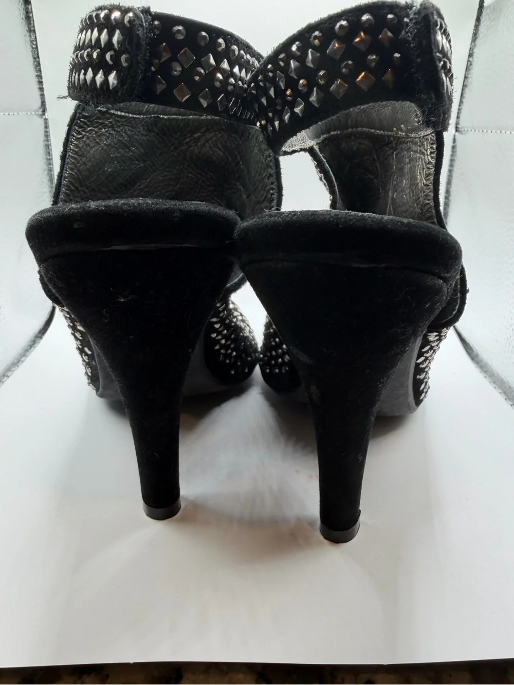 Y2K Rockstar Vintage Jeffrey Campbell Rhinestone Peep Toe Heels 7.5